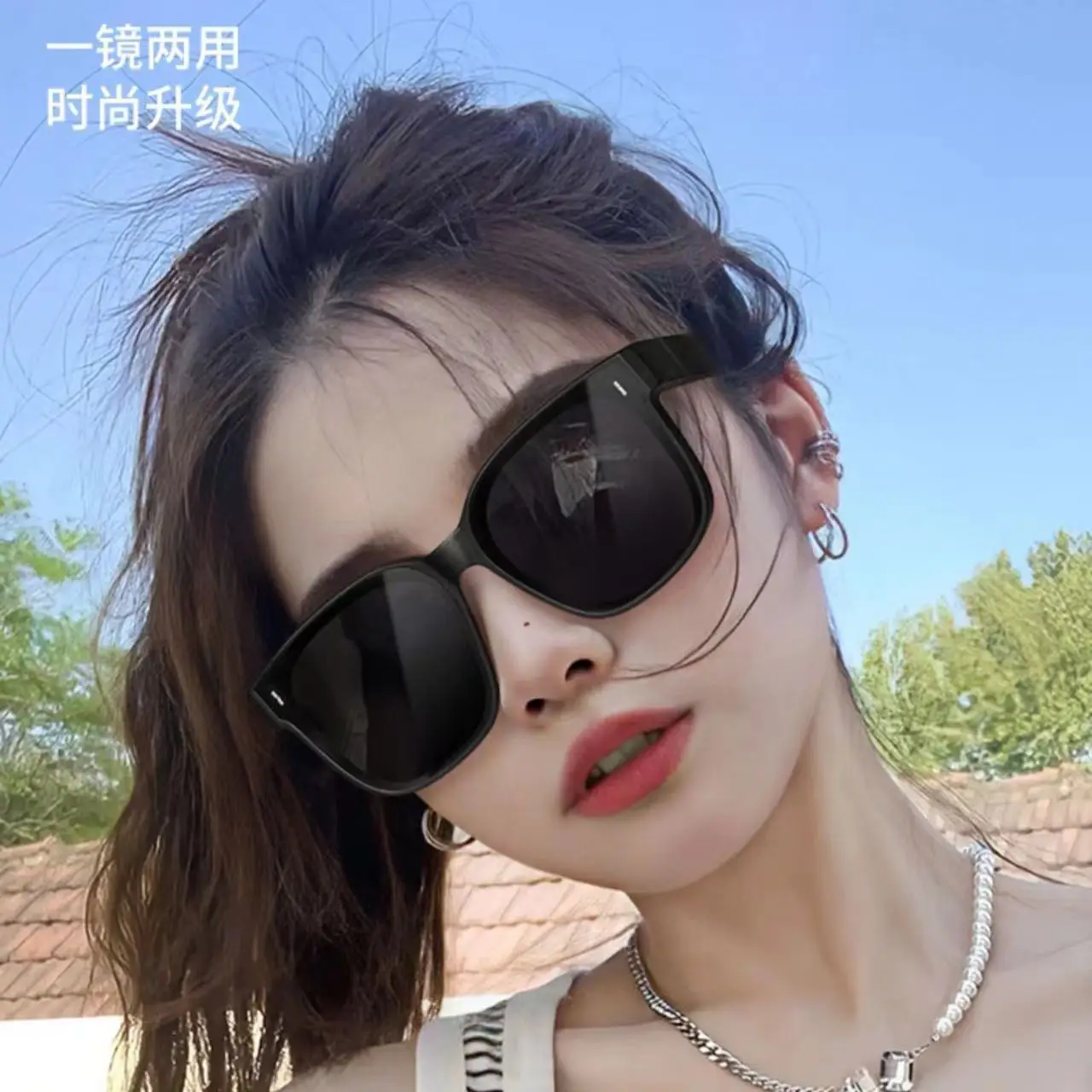 Sunflower Black Polarized Sunglasses Outdoor Cycling Driving Fishing UV400 Wraparound Square Frames Myopia Goggles PC Lens