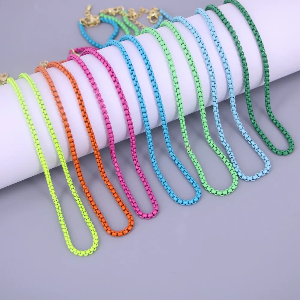 Boho Style Stylish Candy Color Adjustable Link Chain Choker Necklaces Hip Hop Women Men Rainbow Enamel Box Chain Necklace Gift