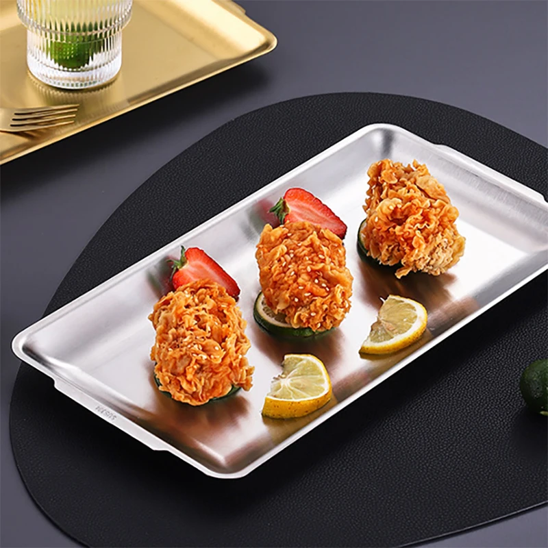 Wholesalers Kitchen Home Hotel Restaurant Tableware Barbecue Plate Stainless Steel DecorativePlate Silver Cookware