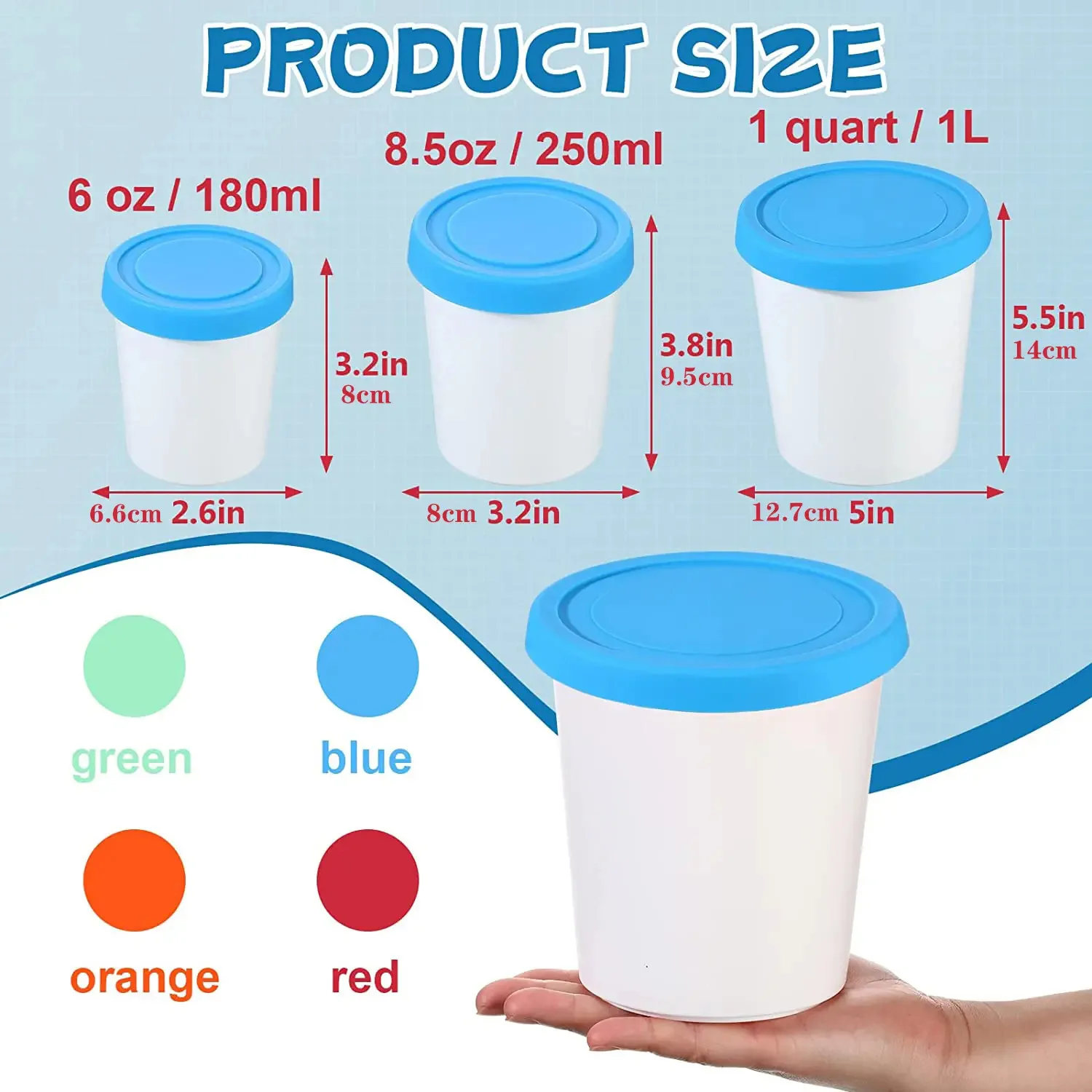 Different size ice cream container tub with lid ice cream plastic cup for home