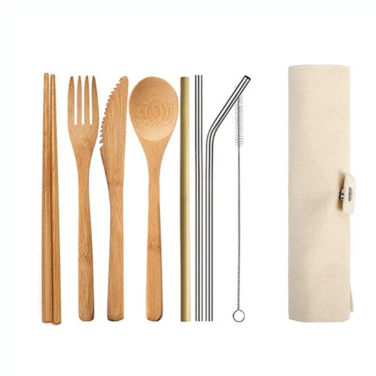 Simple Design Japanese bamboo cutlery/Flatware Set reusable bamboo spoon fork set Reusable Travel Cutlery