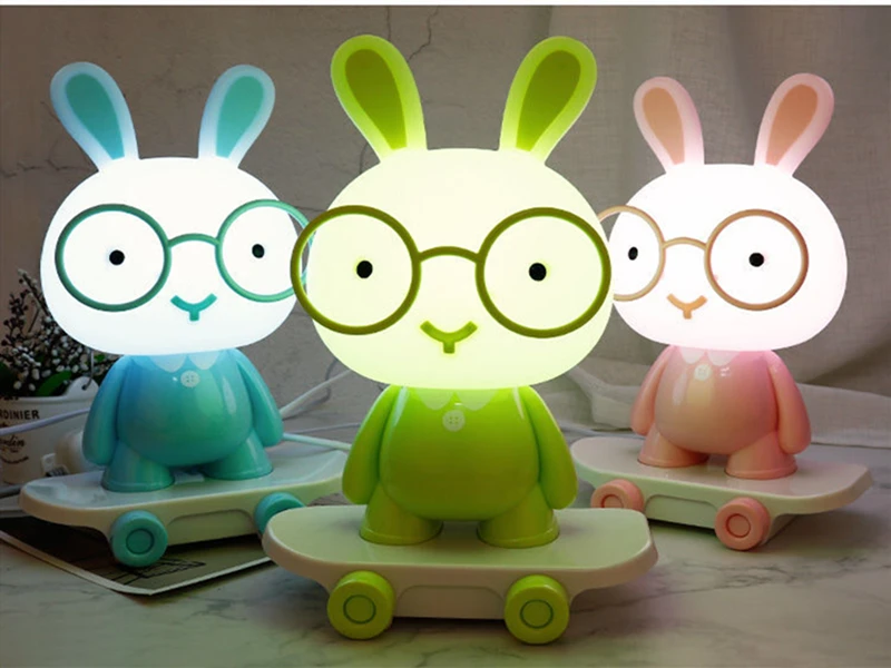 2020 new skateboard desk night light lovely rabbit bear sleep night light  for kids