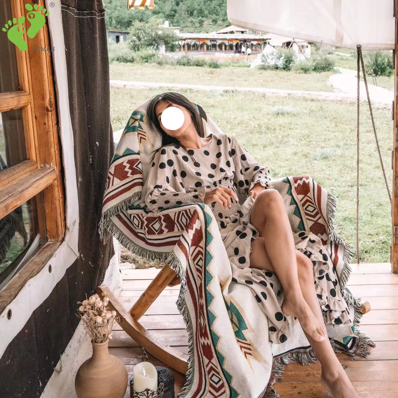 Longsen camping outdoor picnic and throws mat Bohemia style turkish muslim couple moving blanket