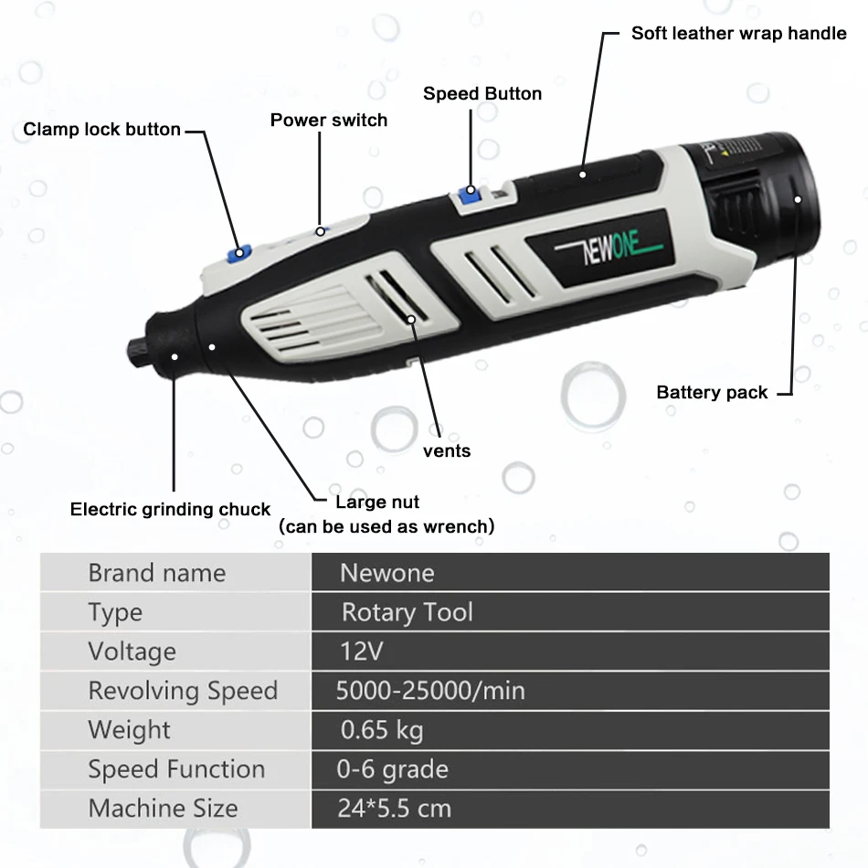 NEWONE Grinding and Polish Electric Drill Wireless Rotary Tool Variable-Speed Accessories Kits Carving Milling Engraving Dremel