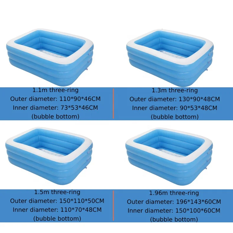 Rectangular blue white children PVC lounge swimming kids water pools outdoor home large inflatable pool