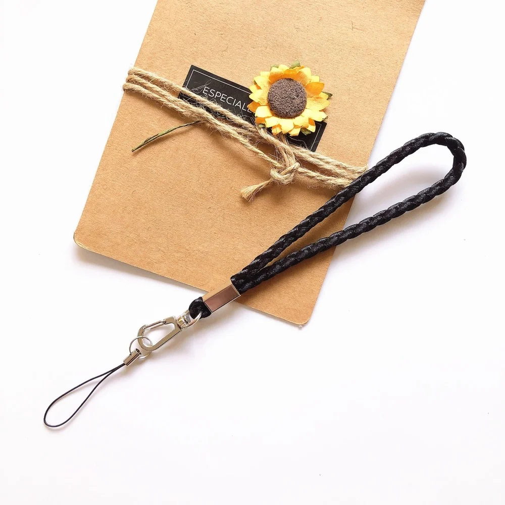Wholesale Braided Round Rope Wrist Mobil Phone Strap Short Polyester Lanyard Keychain