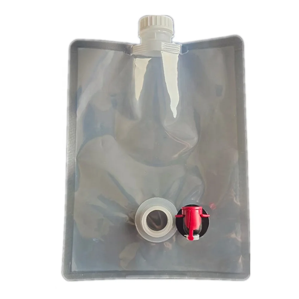 Custom transparent reusable two caps plastic liquid packaging spout pouches drink bags