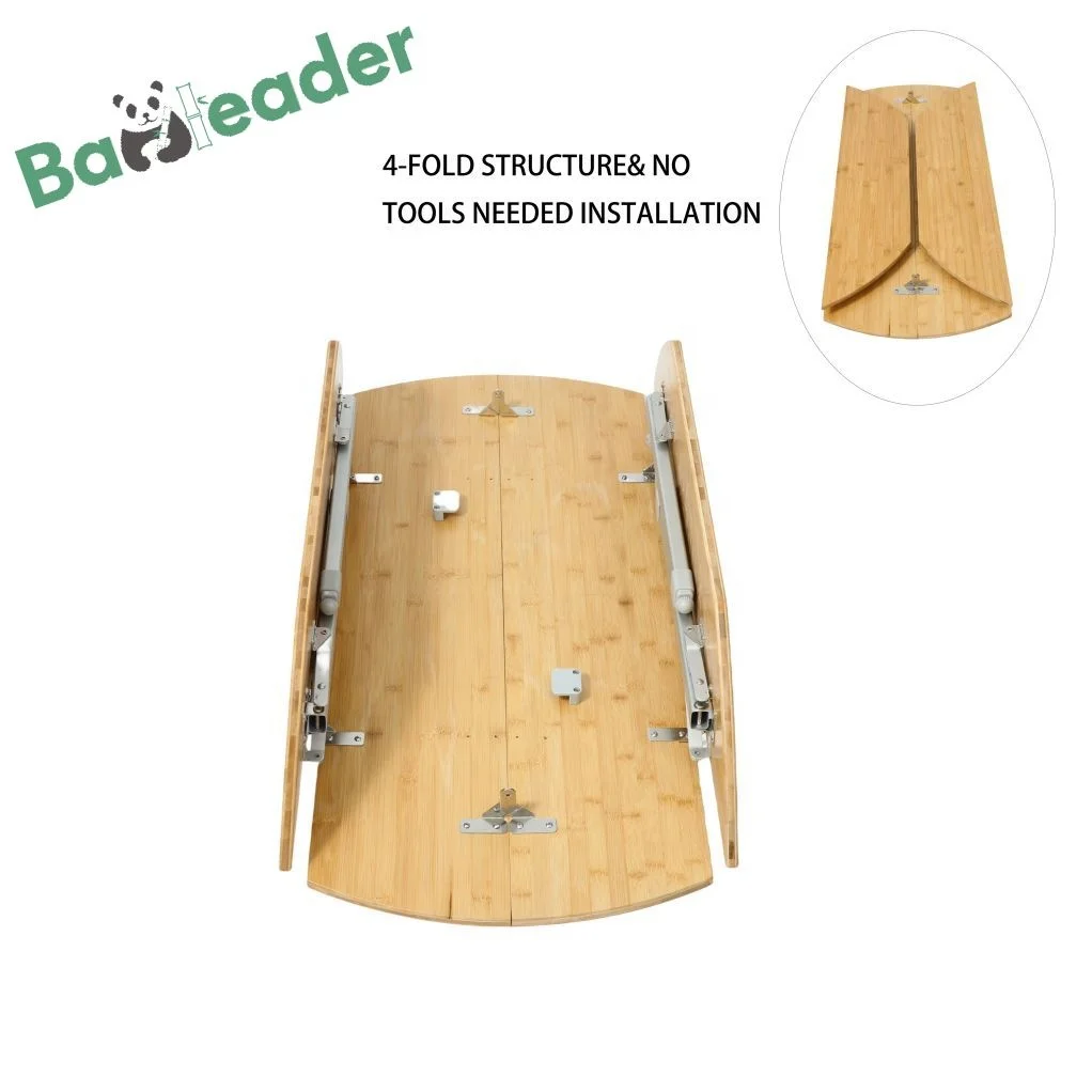 4-Fold Portable Bamboo Wood Camp Table Adjustable Height Bamboo Foldable Table with Aluminum Leg for Indoor Outdoor Activities