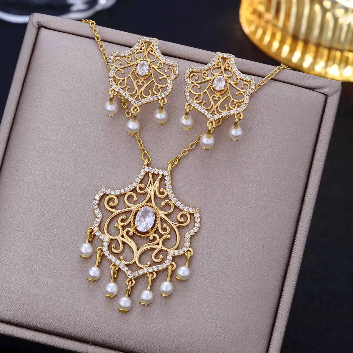 CDD Boho Vintage Tassel Indian Wedding Necklace Earrings Sets for Women Ultra Luxury Zircon Jewelry Set