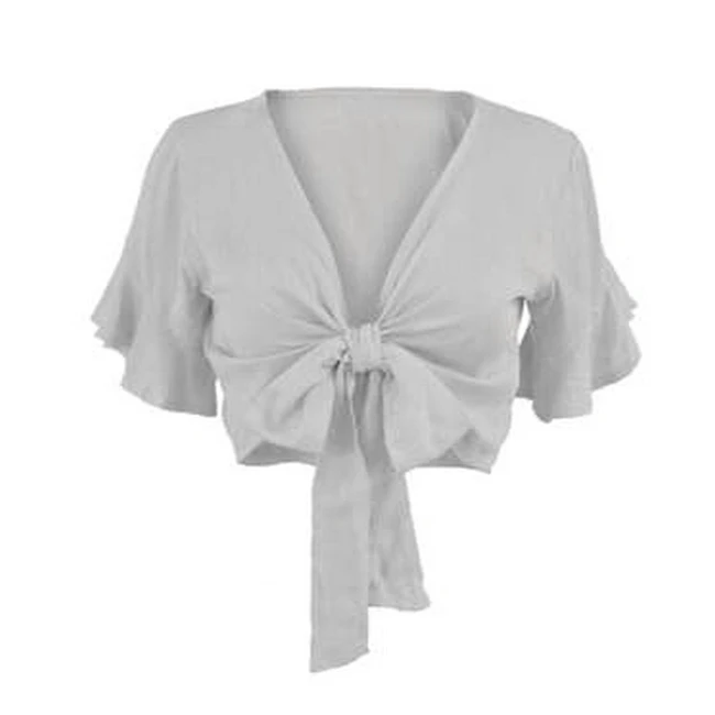 2021 Summer Tube Sexy Half Sleeve Strapless Bow V Neck Wrap Vest Women Crop Tops