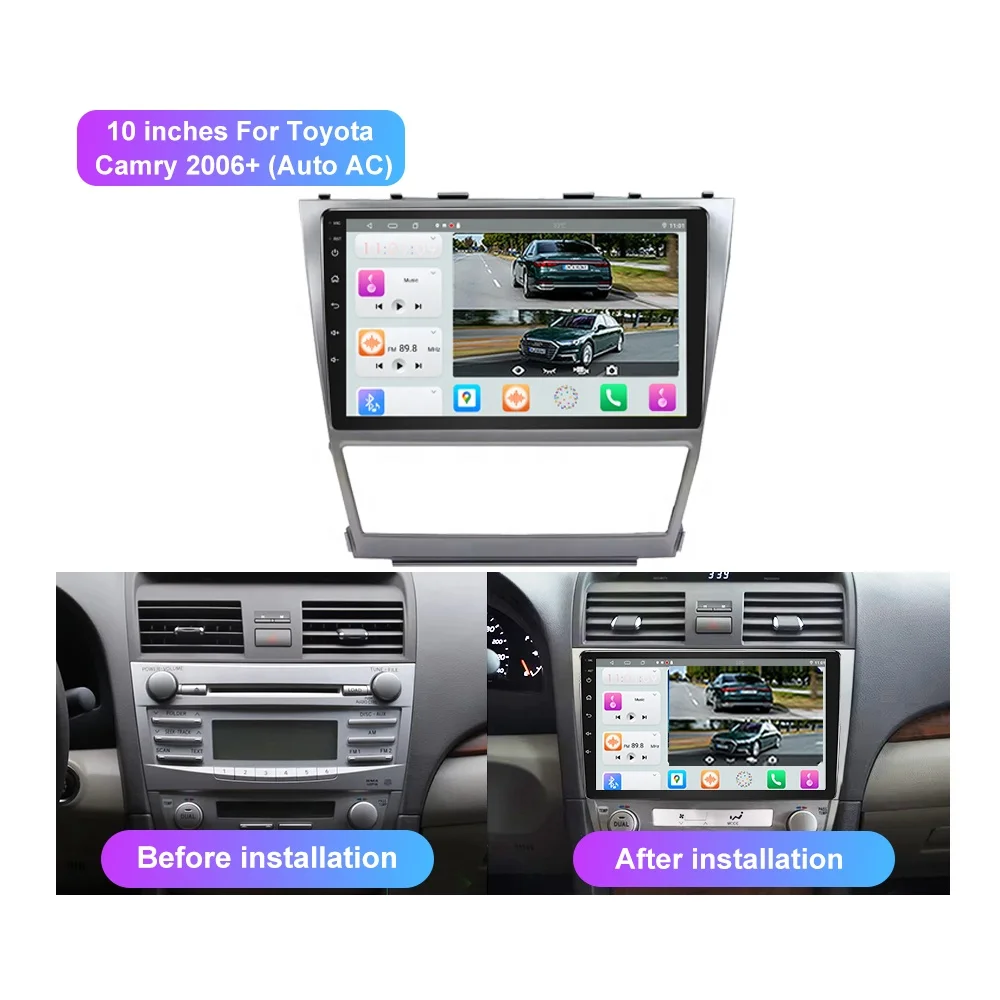 Jmance 10 inch 8Core Ram 2/4/6GB Rom 32/64/128GB 4G Android Auto Carplay Stereo 2Din Car DVD Player For TOYOTA CAMRY 2006+ Frame