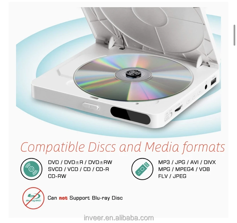 inveer new  USB C power supply Mini CD DVD player with speaker and Multi-Media function model M3S