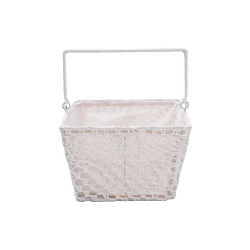 Custom Basket Woven Cotton Rope Iron Wire Storage Basket For Home