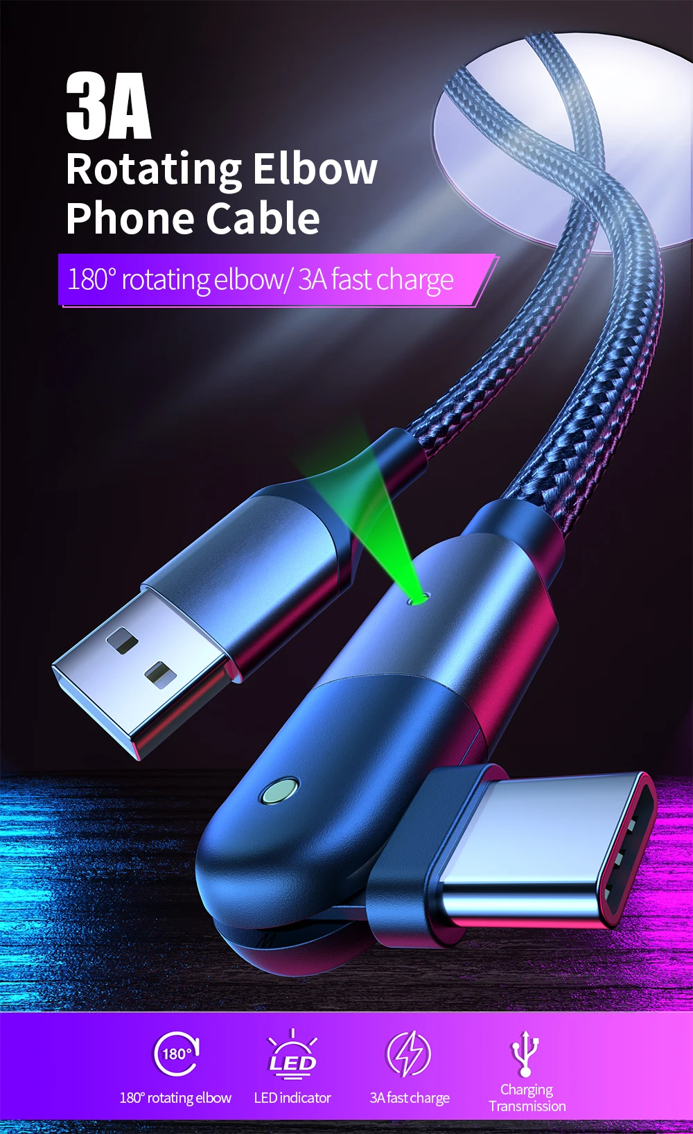 Gaming Cable For iPhone 180 Degree Right Angle USB A To L Gaming Cable  Compatible With iPhone 11 11 Pro Max Xs Max XR