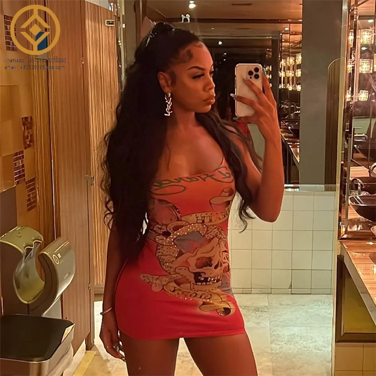 H346 2023 Summer Floral pattern Sling One Shoulder Mini Dress Sexy Dresses For Women