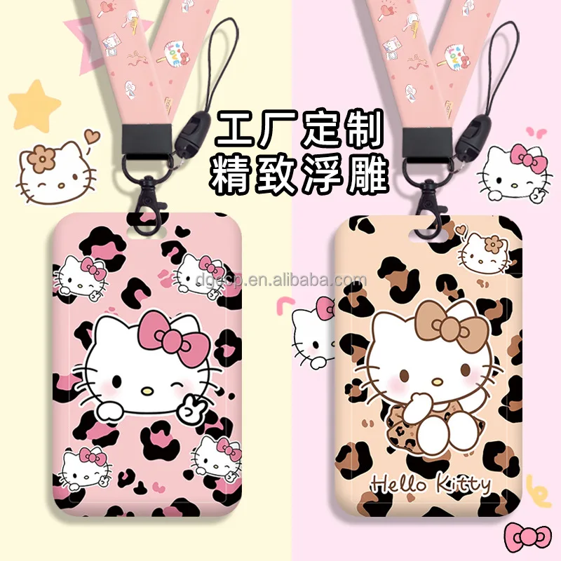 New design Cute Cartoon Leopard print KT cat Card Holder Lanyard Anti-Lost Name Badge Bus Work ID Card Case with Lanyard