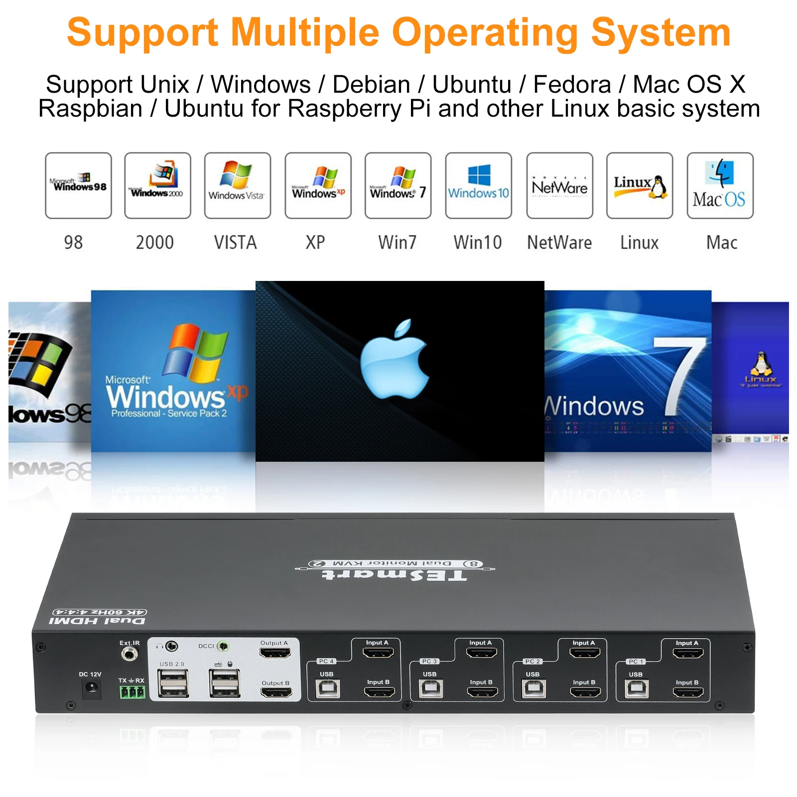 TESmart горячая Распродажа USB 2 0 8x2 4K60Hz HDMI двойной монитор KVM переключатель для офиса