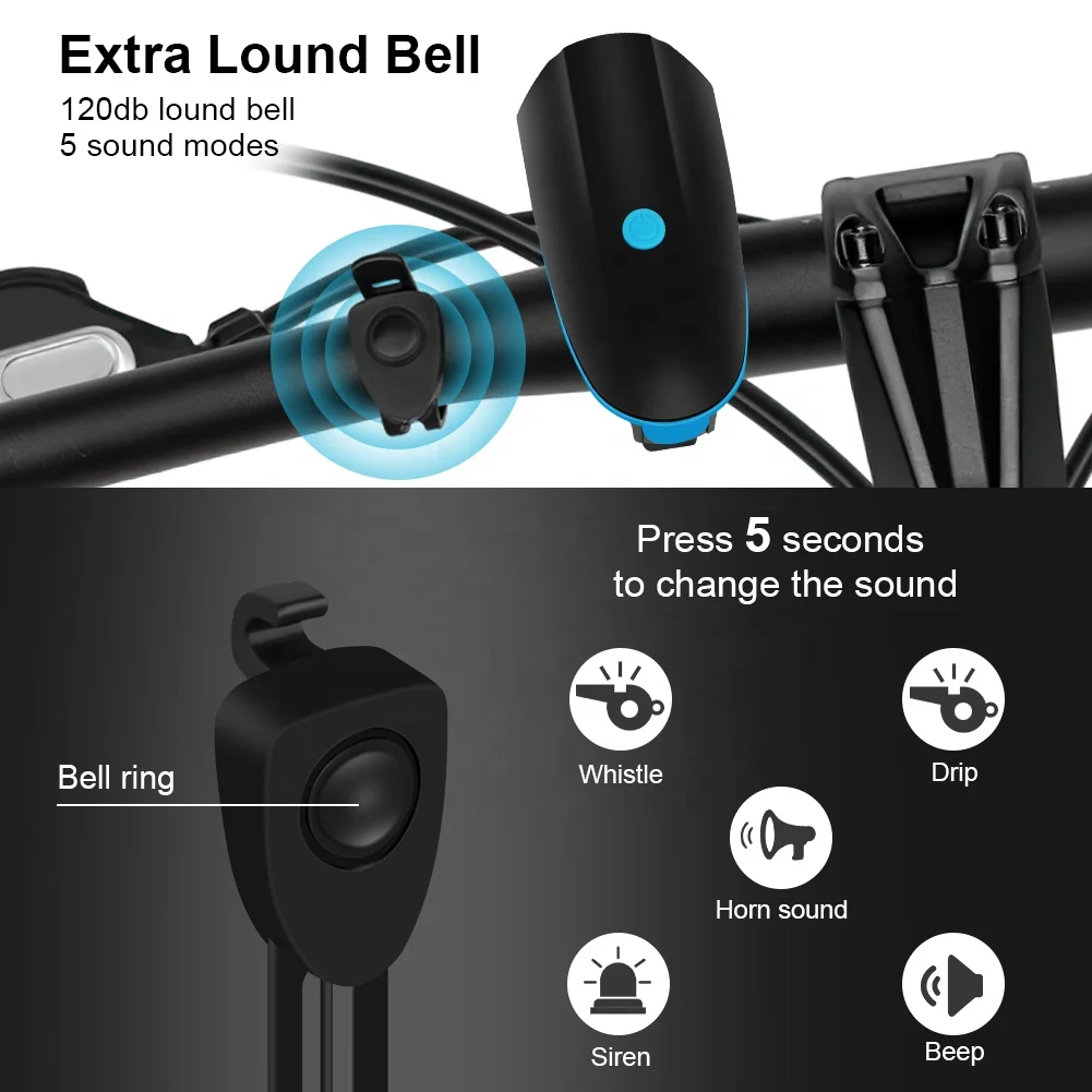 Waterproof 2 in 1 Bicycle Accessories Lamp Road Cycling Rechargeable Bike LED Light with Bell Horn