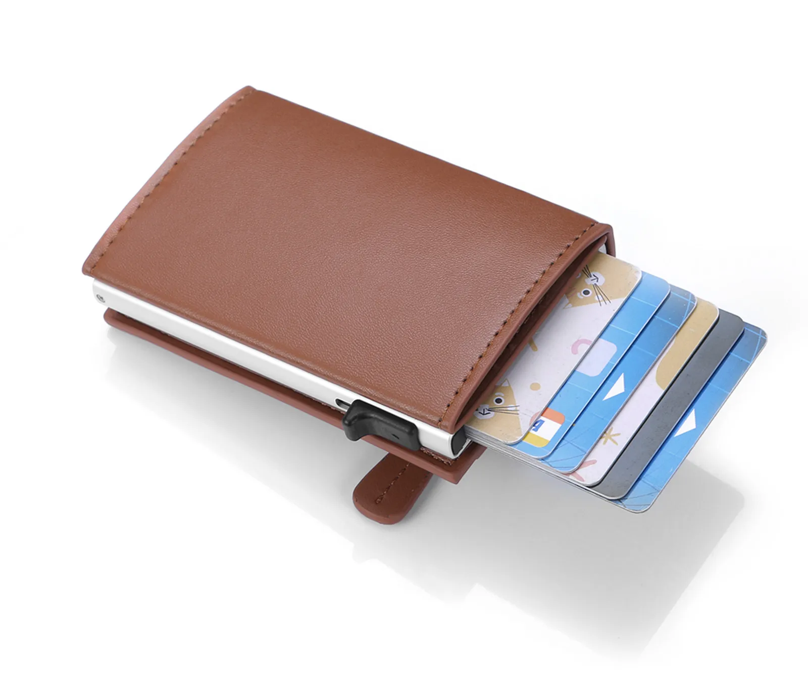 
2020 Trendy Colorful PU Leather Metal RFID Blocking Money Clip Front Pocket Card Holder 