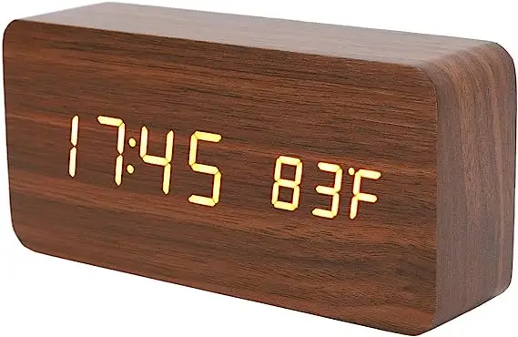 Nightlight Large Office Digital Clock Made Of Wooden With Led Screen Table Clock Portable Lamp