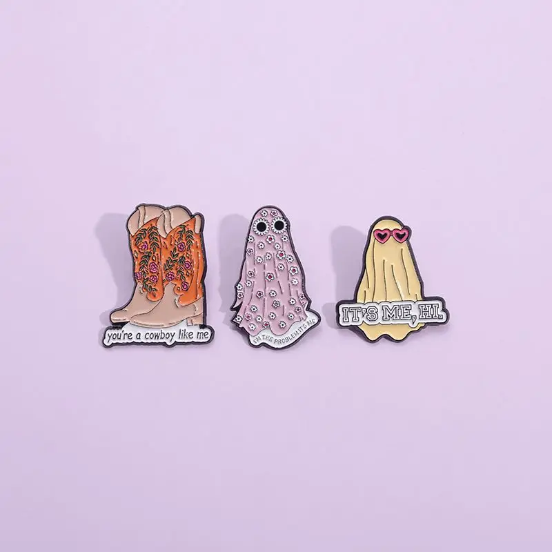 New Hot Selling Wholesale Cartoon Pattern Metal Brooch Cowboy Hat Boots Alloy Drip Oil Badge Accessories