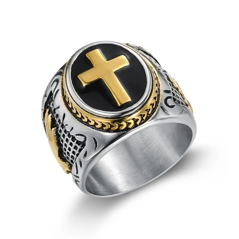 Stainless Steel Vintage Unisex Mens Catholic Religious Christian Prayer Holy Cross Ring