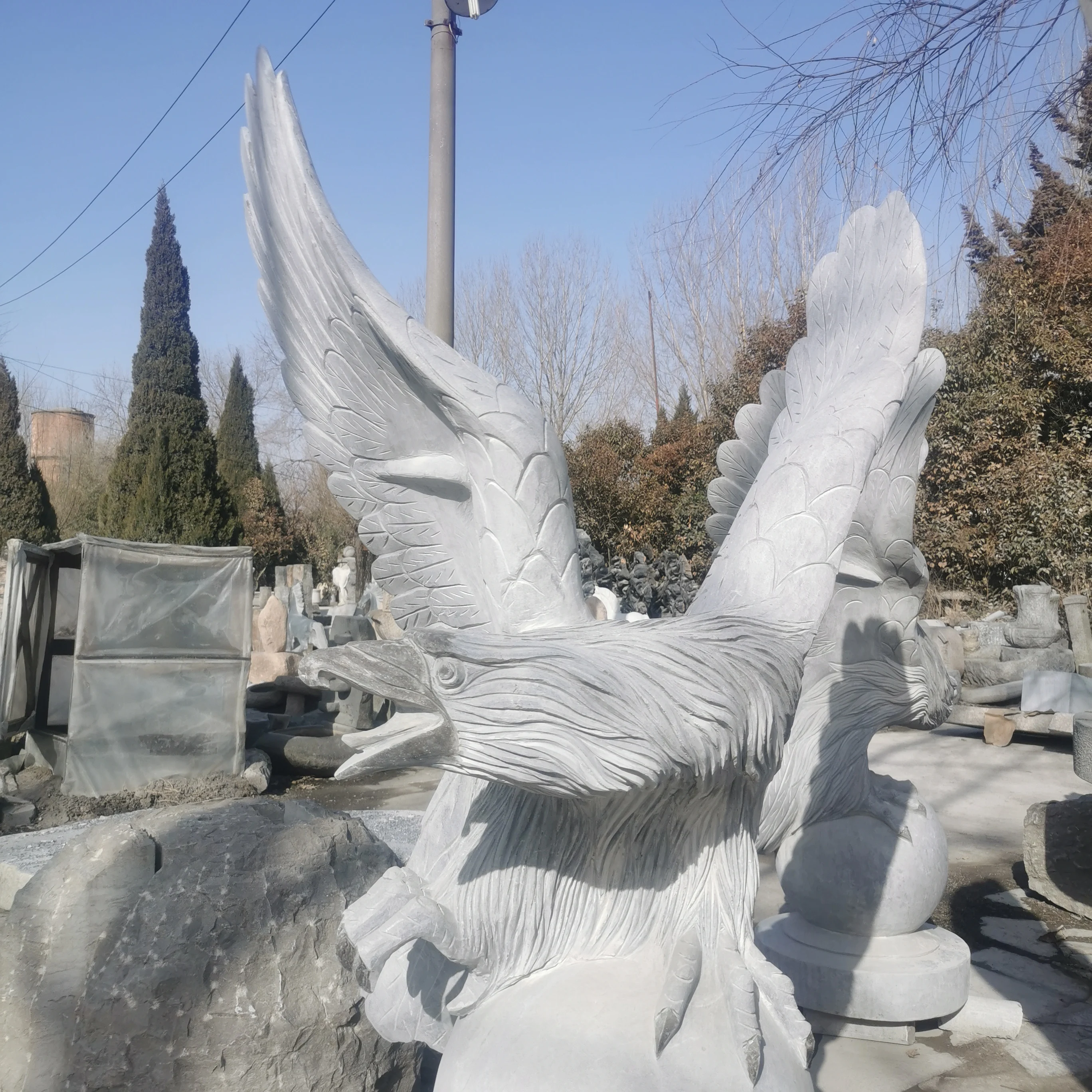 Carved gray Granite stone animal sculptures carvings eagle statues for garden