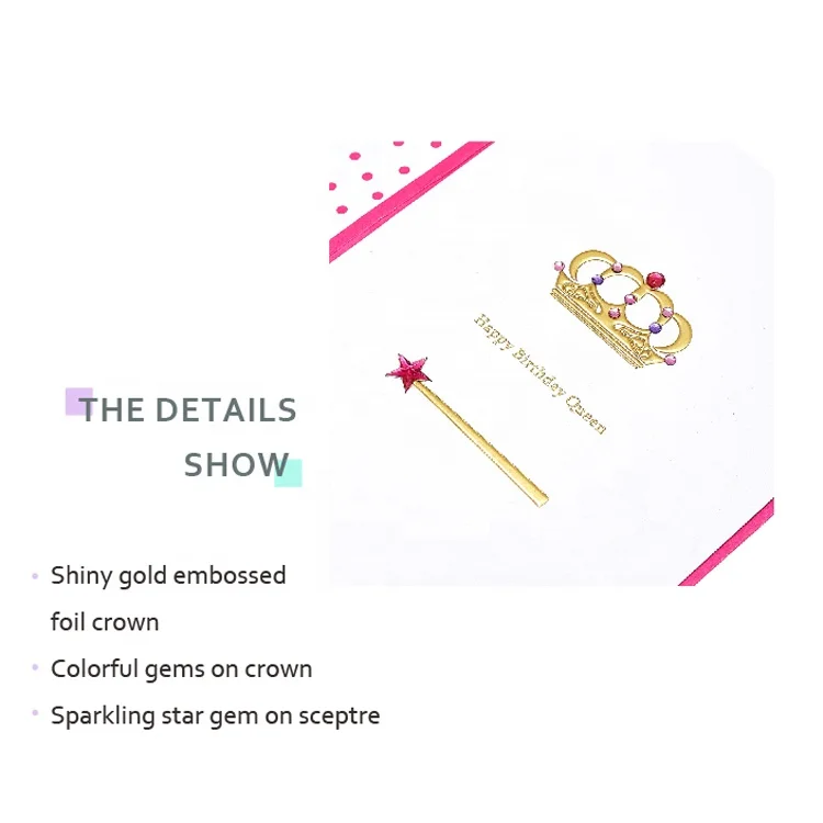 Free Samples Invitations Handmade Card, Foil Happy Birthday Greeting Cards With Gems