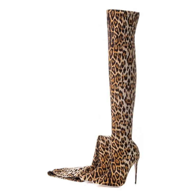 Over the Knee Ladies Boots Sexy High Heels Fetish Tube SM Queen Gladiator Leopard Print Women Long Boots