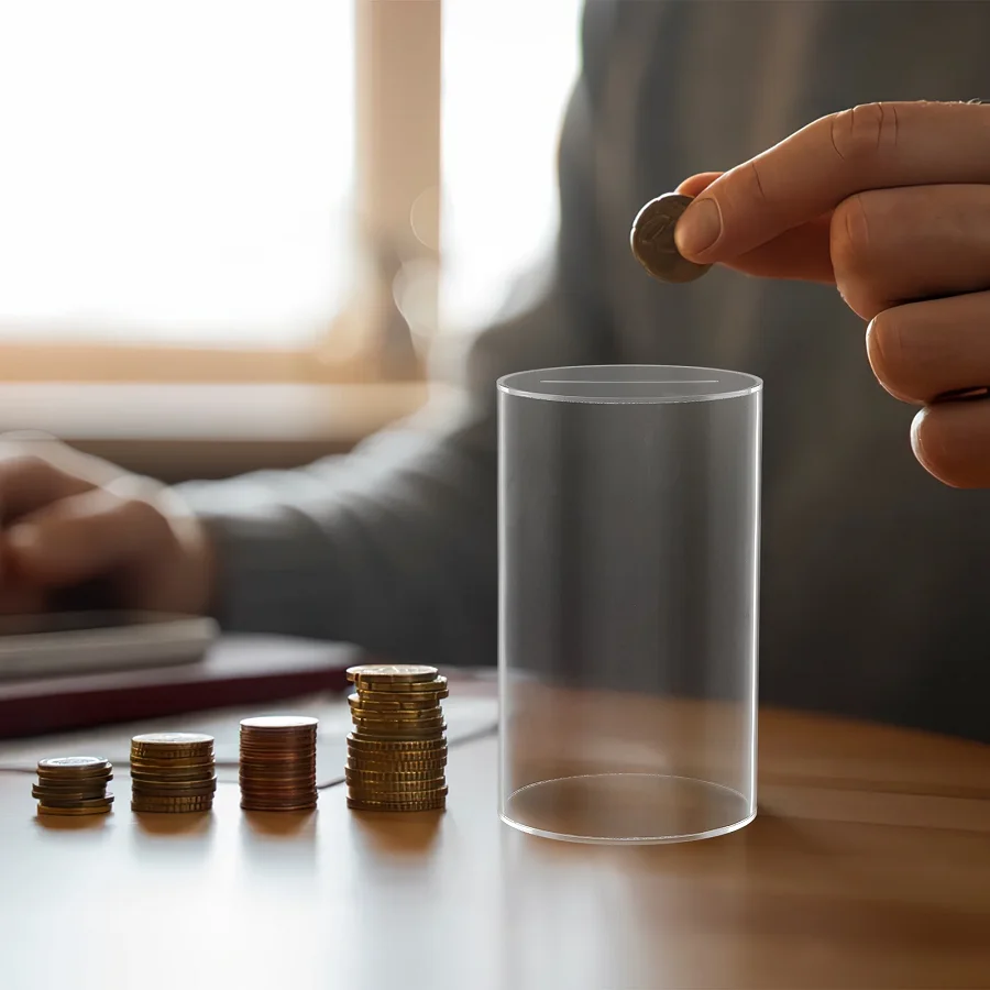Round Acrylic Piggy Bank for Saving Coins