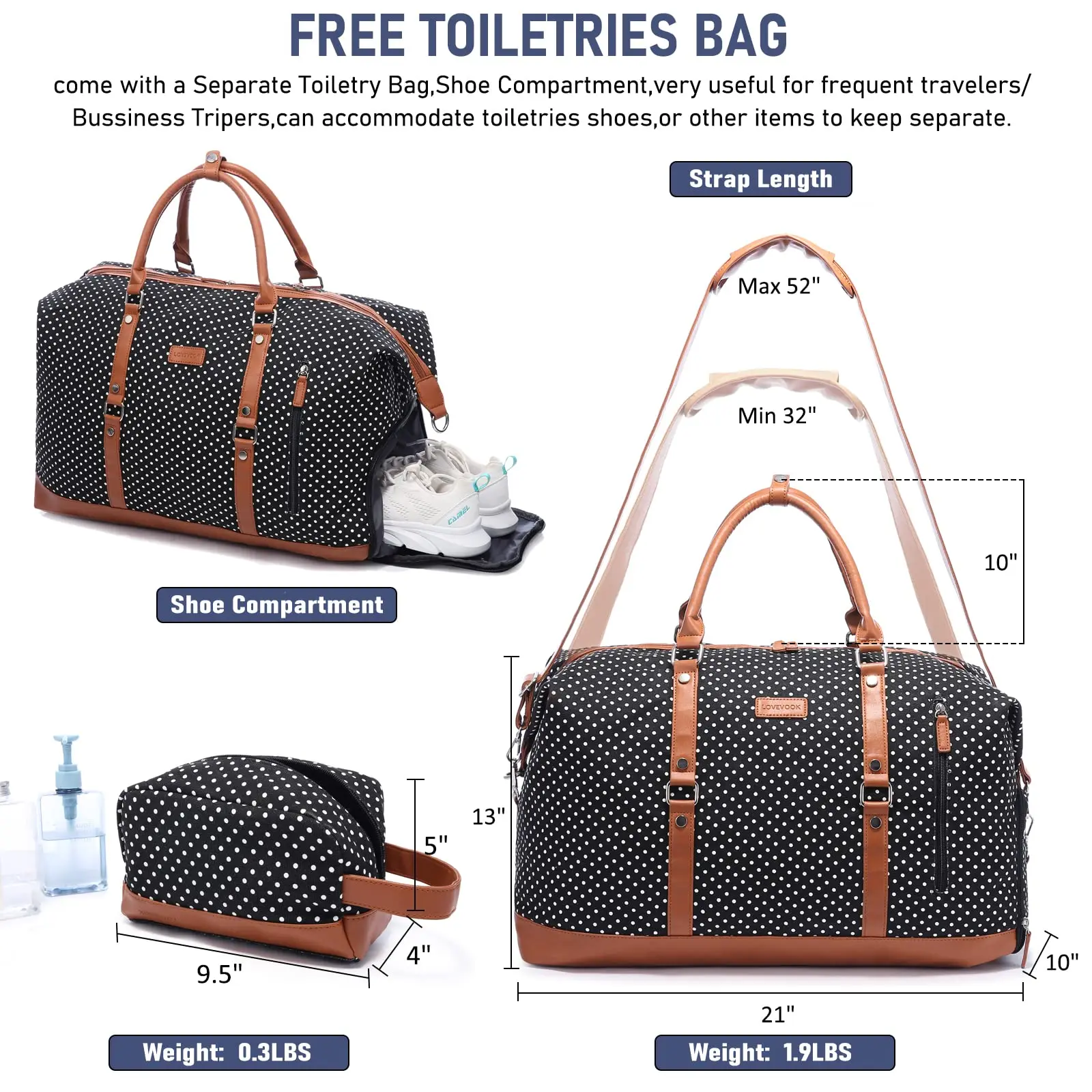 Fashion wholesale ODM canvas weekend bag Ladies travel bag with shoes interlayer with toiletries bag for adults