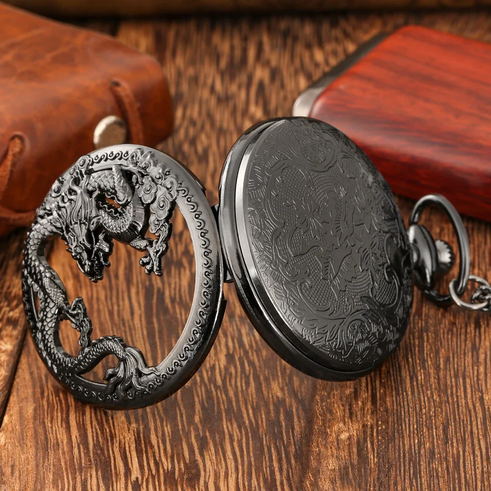 Antique Dragon Embossed Quartz Pocket Watch for Men Necklace Pendant Clock Pocket Watches men Jewelry Gift Christmas gifts