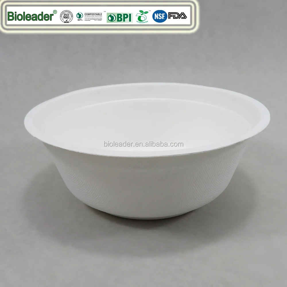 Disposable Biodegradable Sugarcane Bagasse 32oz 1000ml Soup Salad Bowl with PET Lid