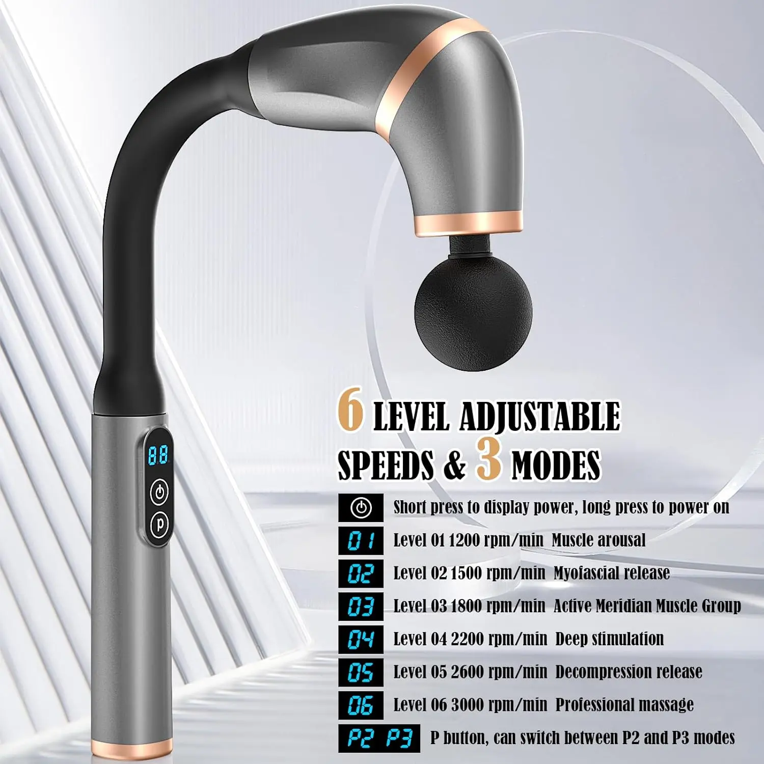 Factory Customized Deep Tissue Body Massage Gun with Extended Handle, U-Shaped Back Massager for Body Pain Relief