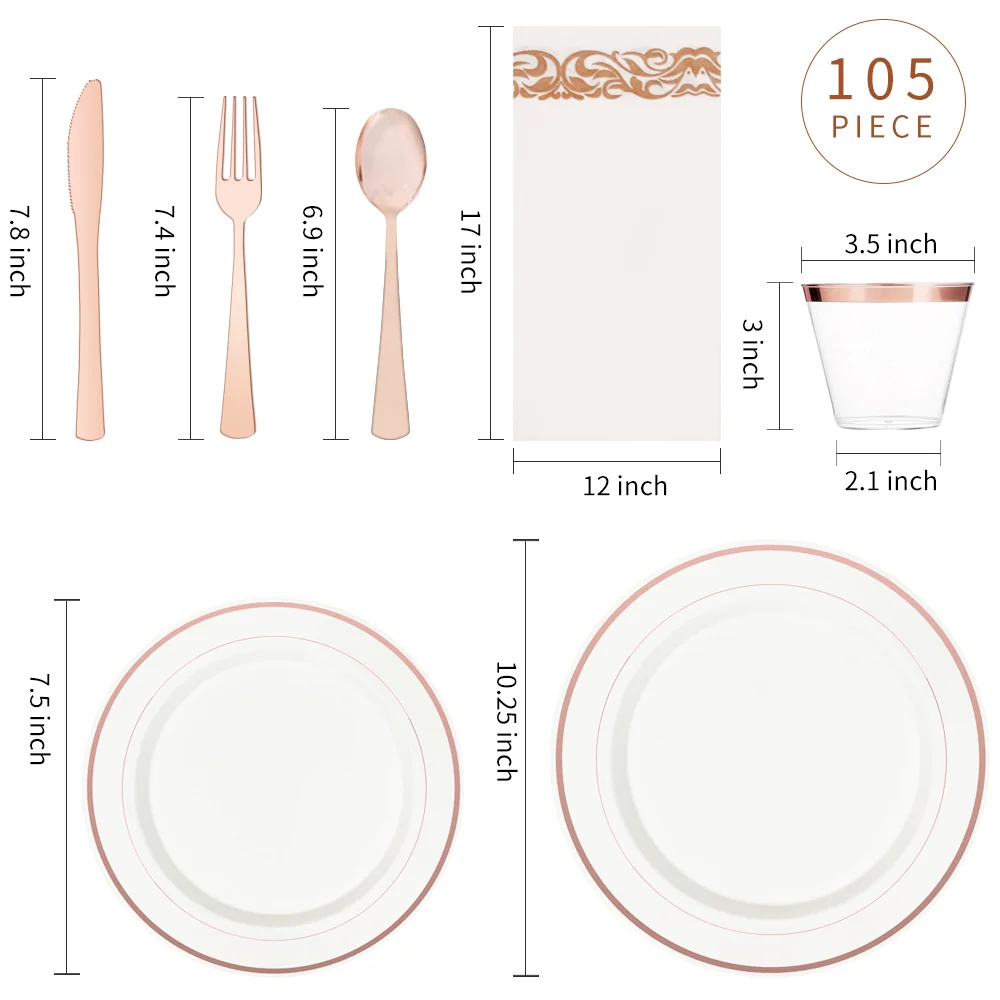 
Rose Gold 150 Pieces Plastic Flatware For Party Wedding Meeting 