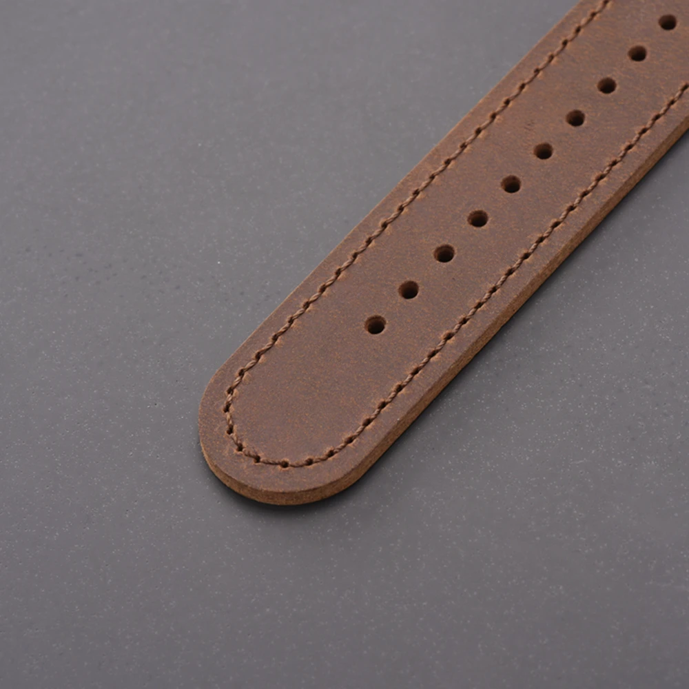 EACHE Luxury 20mm 22mm 24mm Silver ZULU Buckle Crazy Horse Leather Strap Watch for Man