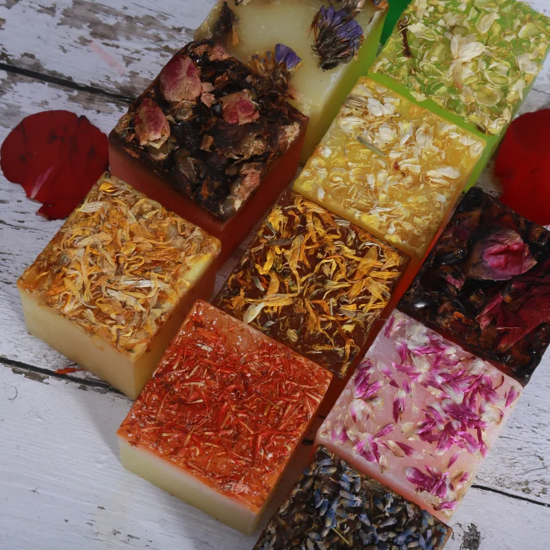 special wholesale price Whitening Handmade Soap Dried Flower Bath Soap Facial and Body Cleaning Soap