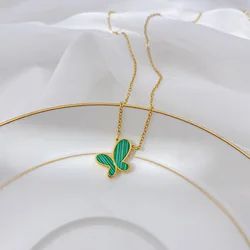 Duoying OEM Kolye Light Luxury Simple Green Belle Butterfly Titanium Steel Butterfly Necklace
