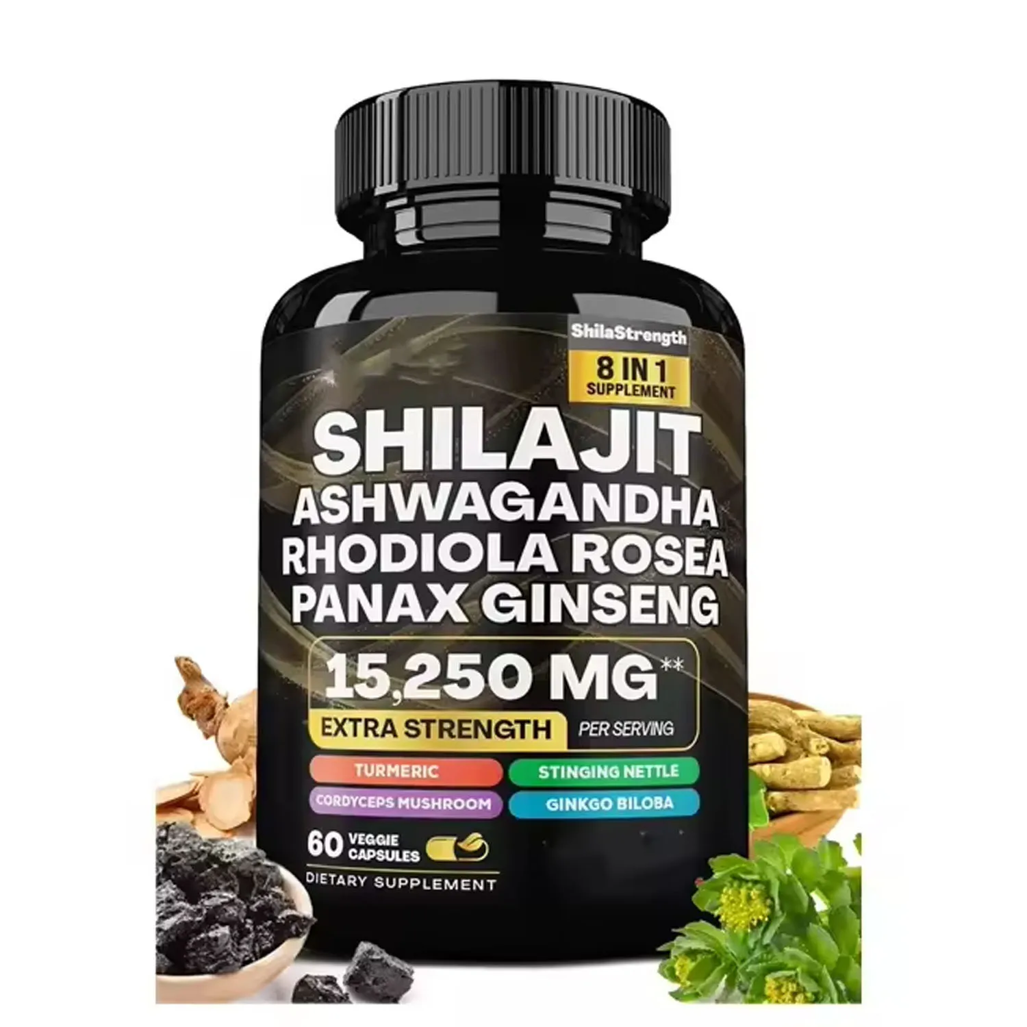 Hot Sale Shilajit Capsule Pure Himalayan with Ashwagandha Panax Ginseng Energy Booster Supplements