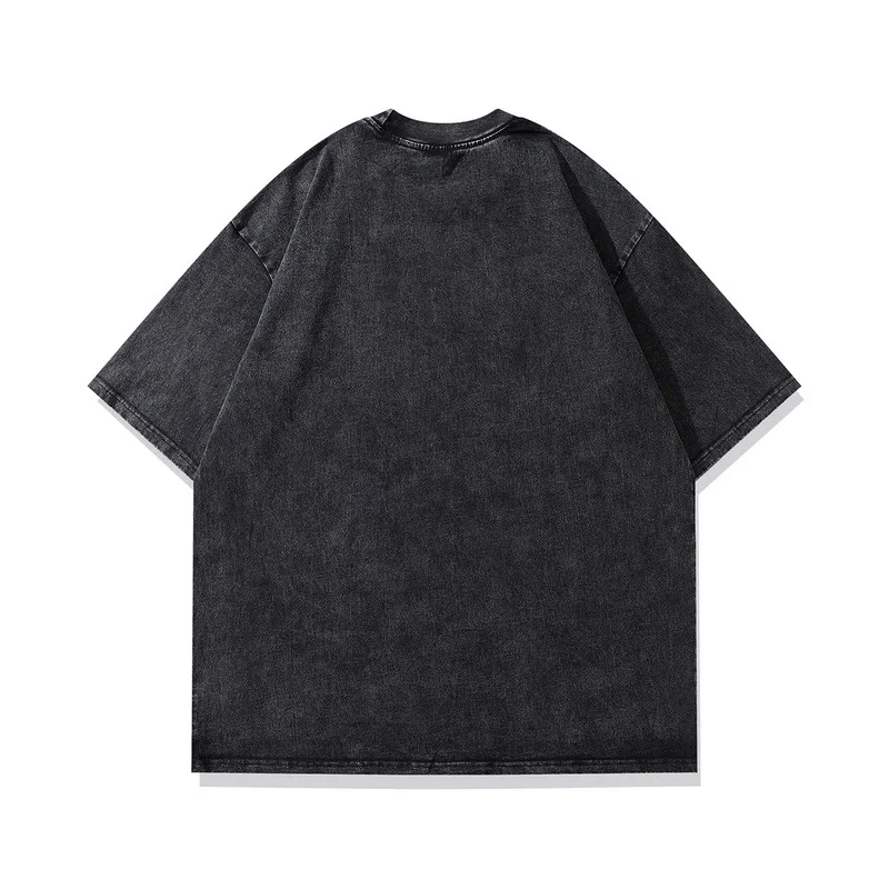 Garment Plain Cotton High Quality Oversized Tshirt Men Vintage Graphic Tees Acid Wash Streetwear T Shirt Print Round Neck