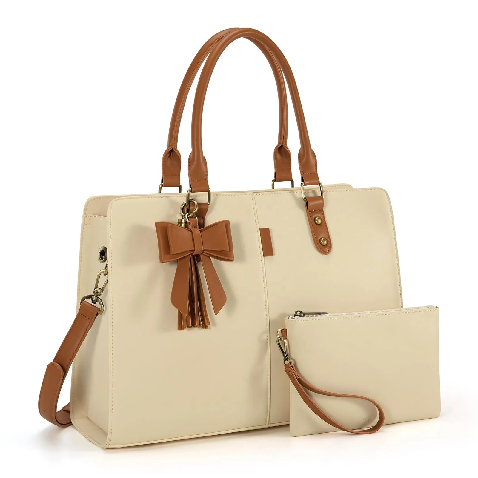 Haoen Laptop Tote Bag Laptop Bag 15.6 inch Work Shoulder Briefcase Computer Messenger with Clutch Satchel Handbag 2 PCS Set