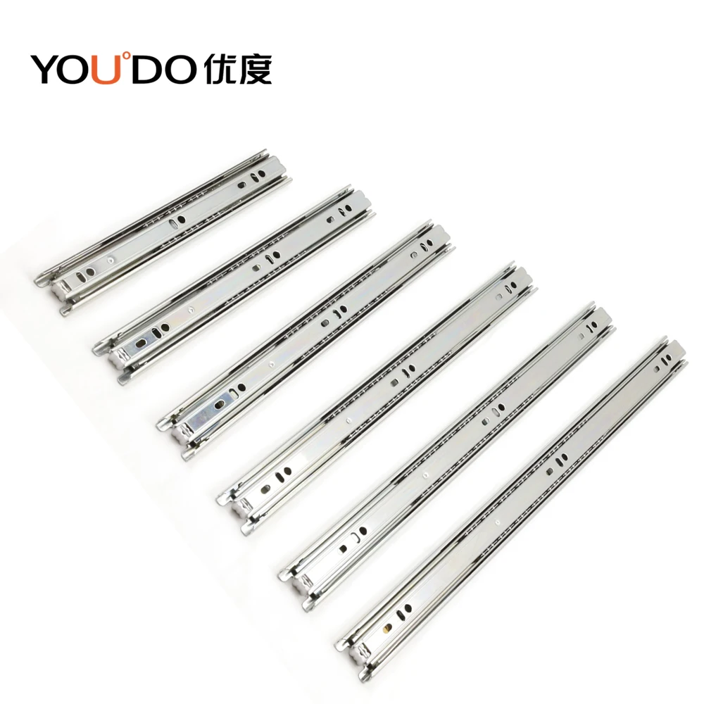 YOUDO 1.5mm Steel Cabinet Metal Tool Telescopic Rail 3 fold Full Extension Channel Ball Bearing Soft Close Drawer Slide