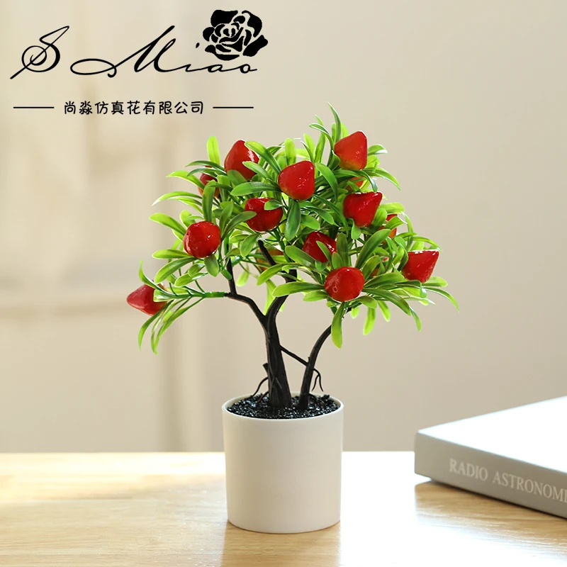 Factory Wholesale Plastic Garden Plant  Indoor Christmas Decoration Love Fruit Trees Artificial Potted Bonsai