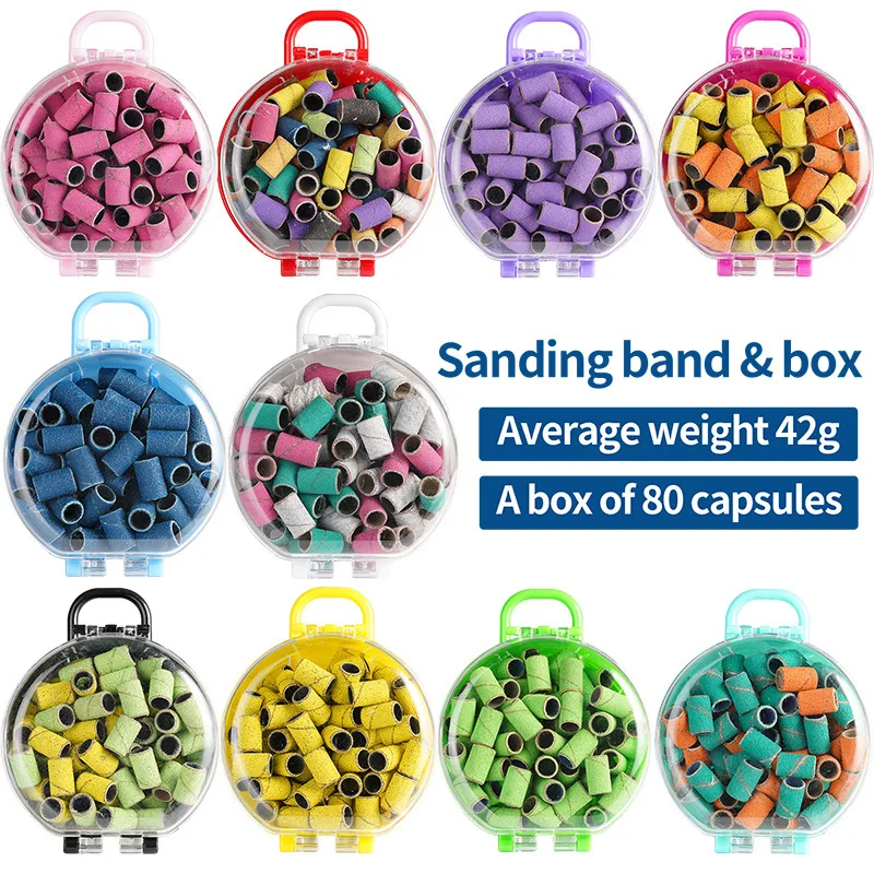 Customized Private Label Colorful Nail Drill Sanding Bands 80Pcs 180 240 Grit Small Barrel Nail Drill Bit Sanding Band Nail Tool