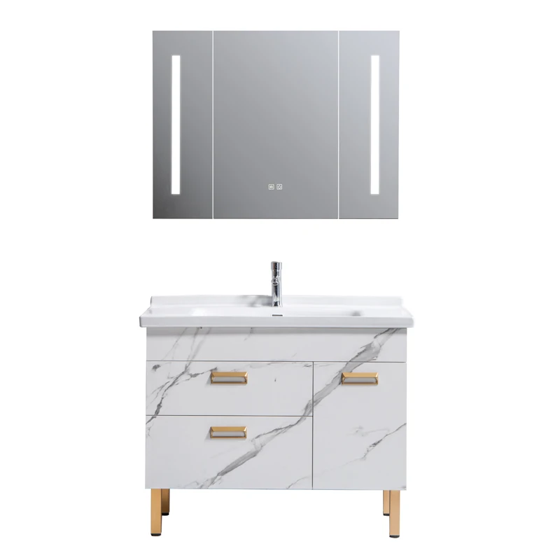 Напольные белого каррарского мрамора цвет фанеры шкаф для ванной комнаты с одной раковиной керамический туалетный столик зеркалом и