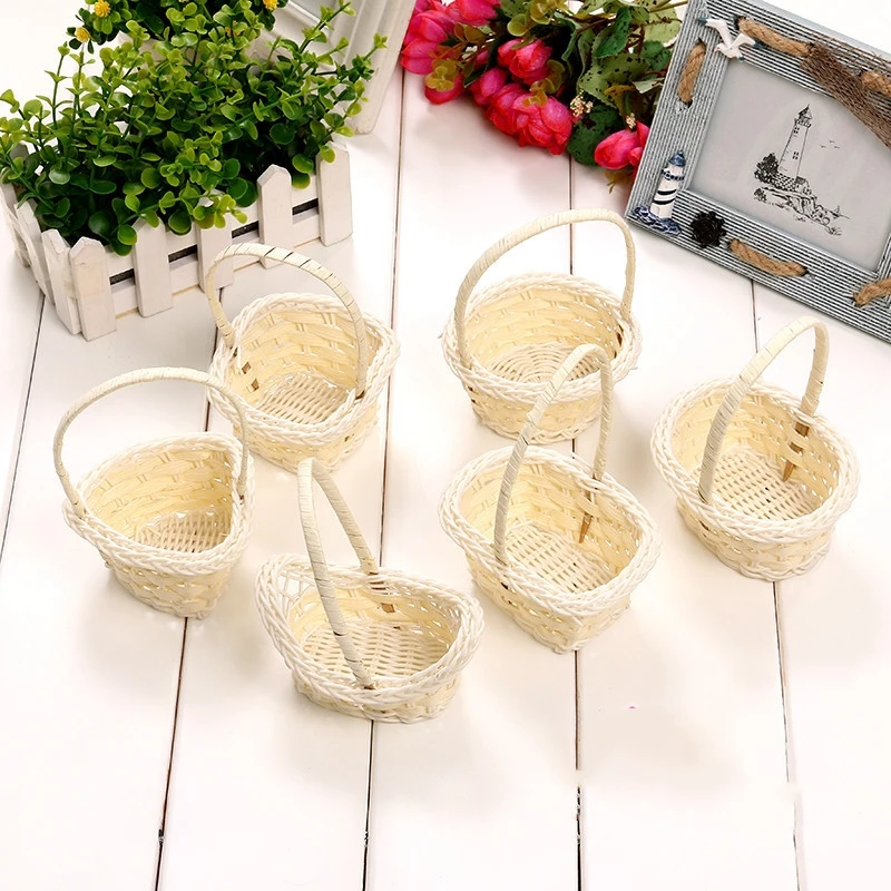 Wholesale Woven Flower Basket Plastic Rattan Garden Style Hand Basket Children Picking Vegetable Small Gift Basket