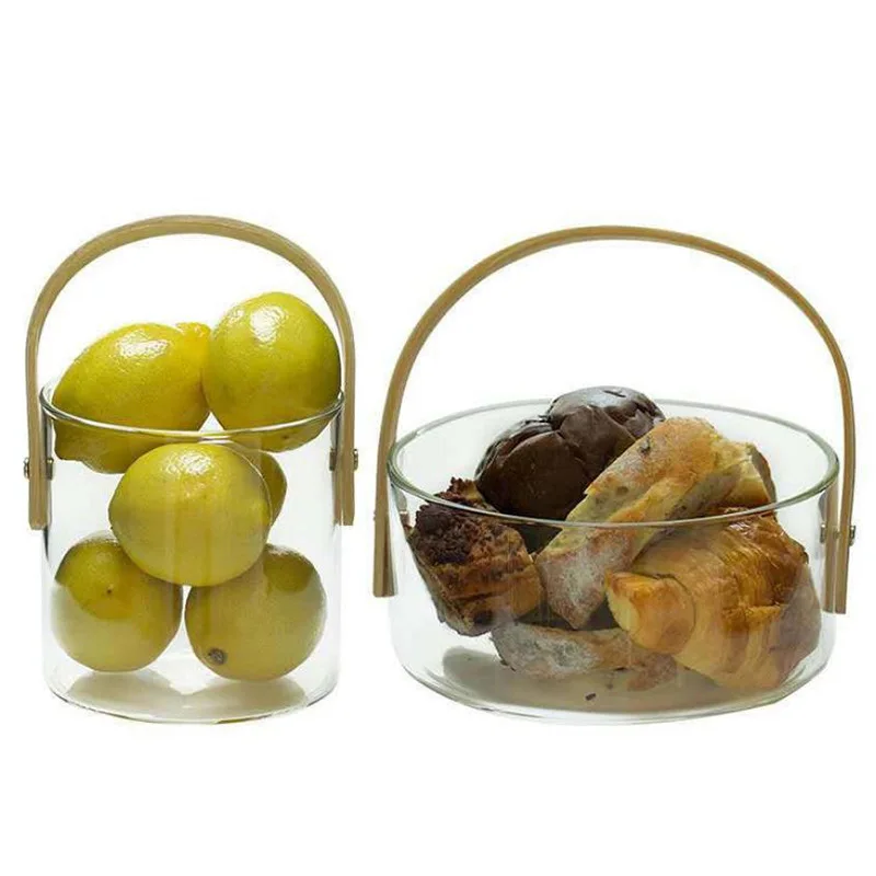 Glass fruit plate home living room happy ice bucket portable basket snacks dried fruit transparent fruit plate salad bowl