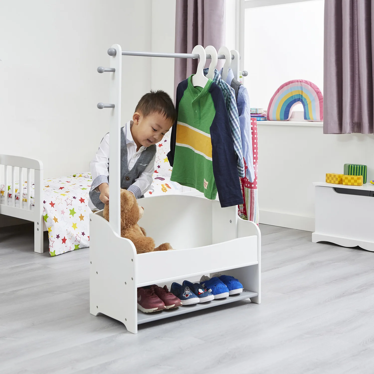 Kids Bedroom Furniture Clothes Rack for Clothing Store Wood Display Shelf