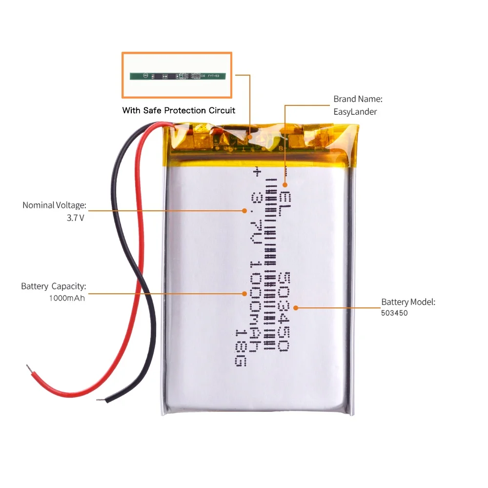 Polymer Lithium Rechargeable battery 1000mAh 3.7V 503450 102050 for headset smart watch GPS PDA MP5 Li-ion Lipo battery