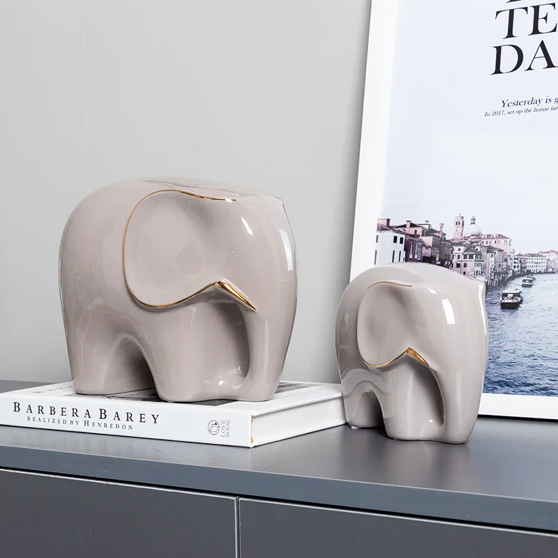 Modern Creative Auspicious Elephant Ceramic Ornament Light Luxury Solid Colour Lovely Animal Desktop Home Decorations